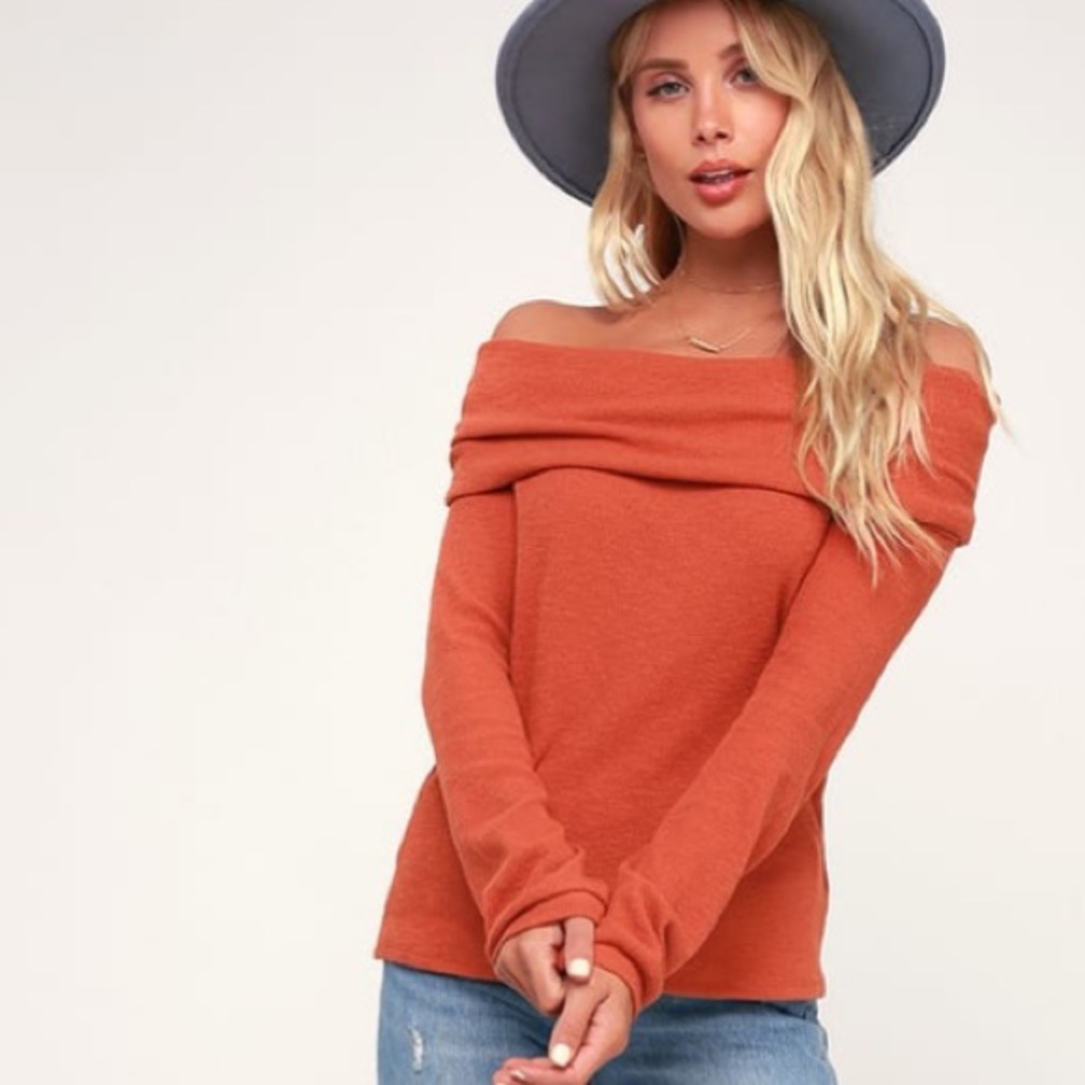 Burnt orange off the shoulder top